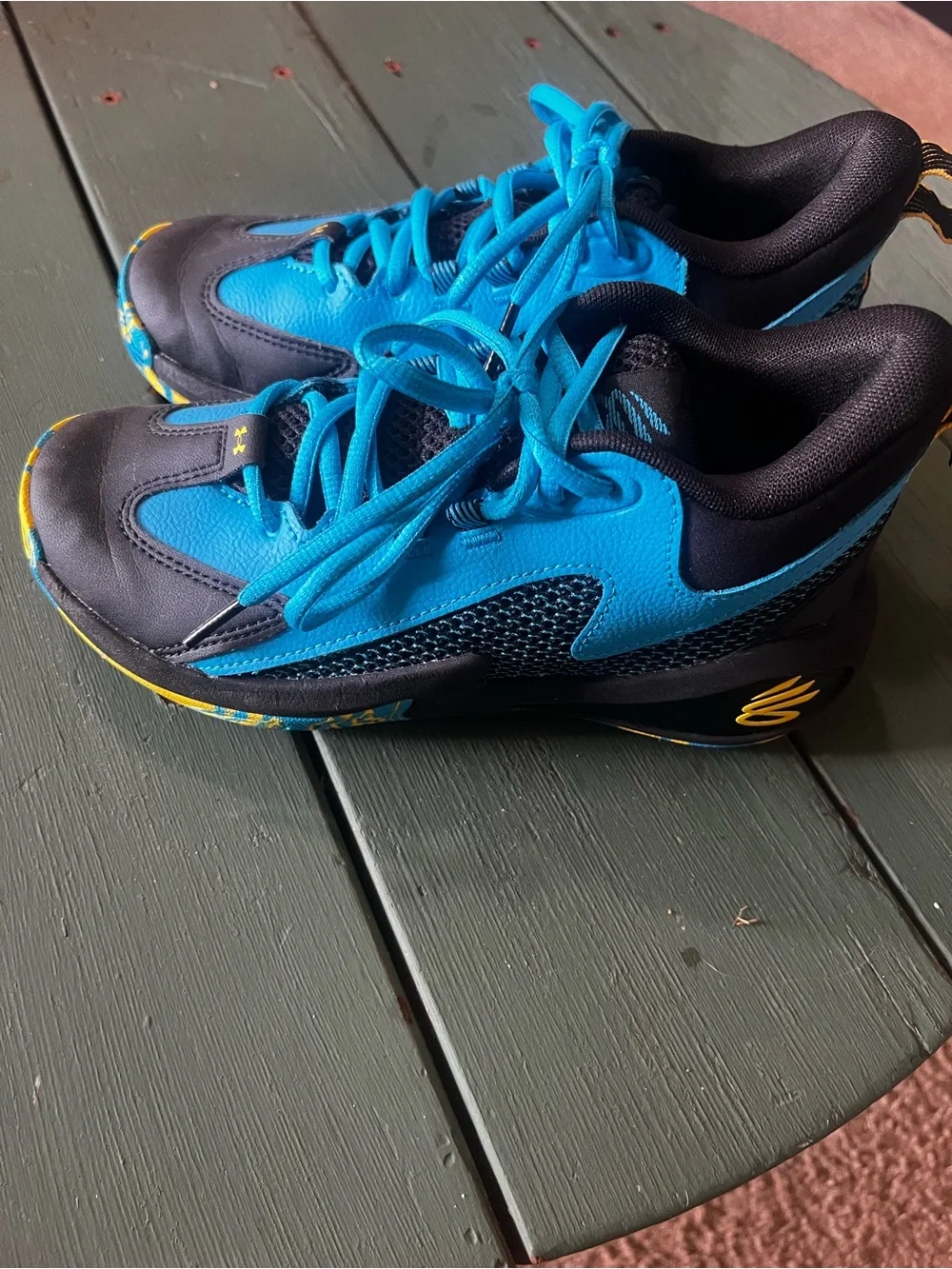 Under Armour Kids Blue and Black Athletic Sneakers with Yellow Accents